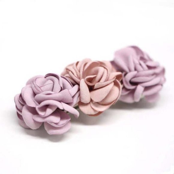 Handmade Satin Pink Rose Flower Lavender Beautiful Hair Barrette Clip for Her - Picture 1 of 11